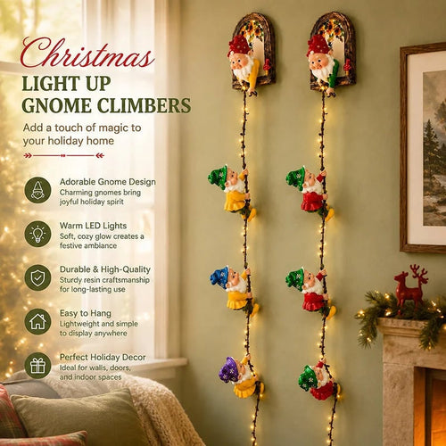 🎁Last Day 49% OFF - ✨🎅Handmade Climbing Gnome Christmas StringLights, Indoor OutdoorWall Hanging Holiday Decor🎄