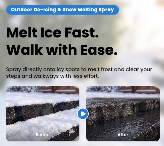 ❄️Outdoor De-Icing & Snow Melting Spray – pet-safe, dissolves frost on contact. Clear steps, walkways & patios fast