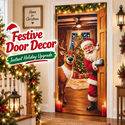 Christmas Santa Door Cover – Elastic Reusable Holiday Door Decoration