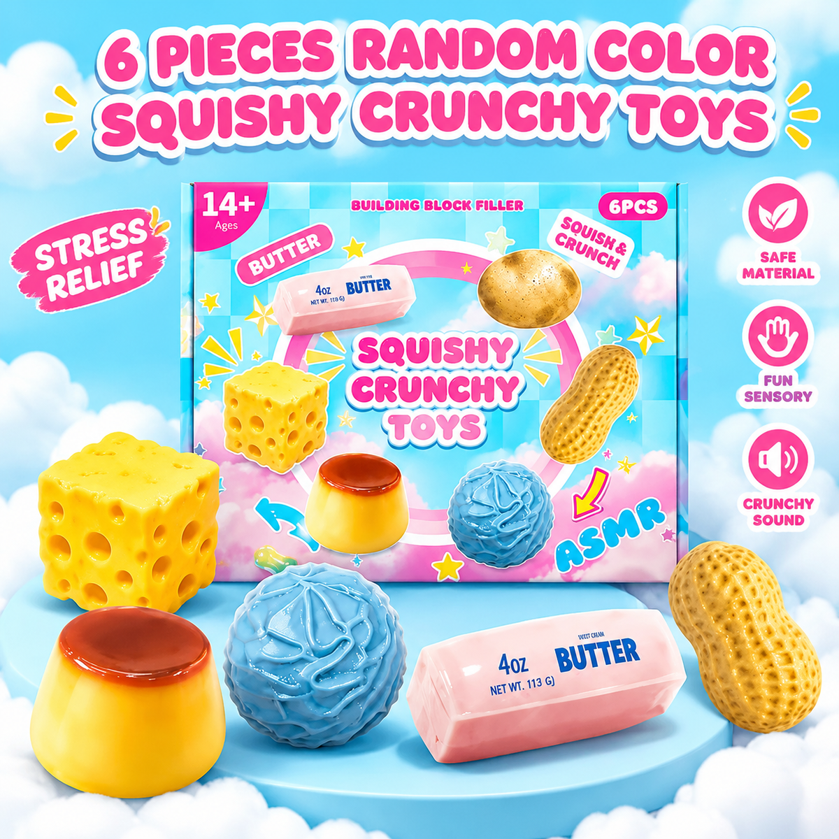 6-Piece Crunchy ASMR Squishies 📦 Free Shipping