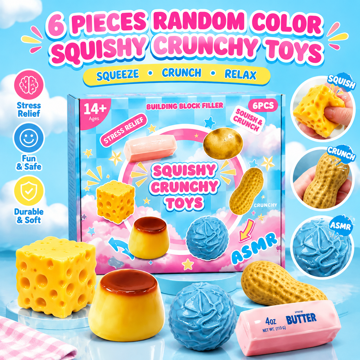 6-Piece Crunchy ASMR Squishies 📦 Free Shipping