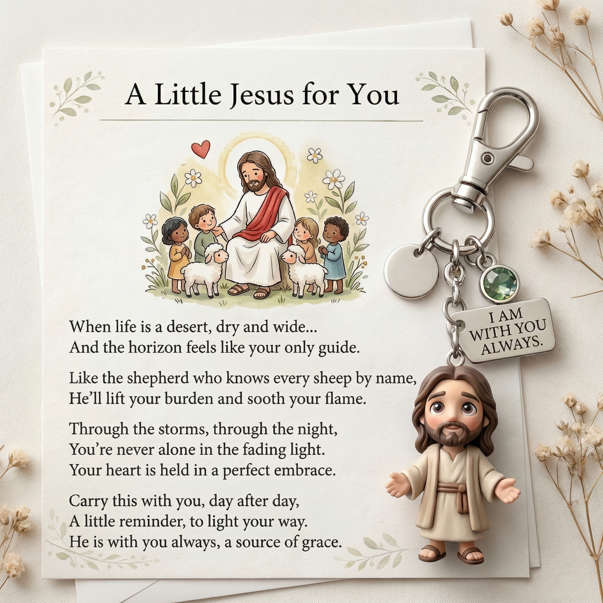 "A Little Jesus for You" - Comforting Pocket Reminder Keychain & Poem Card Gift Set 🌟🙏