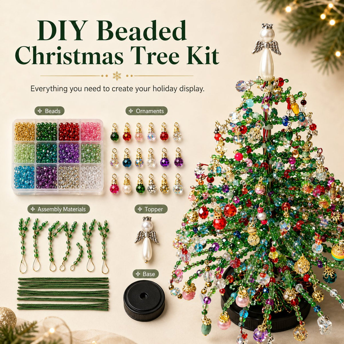 🎄DIY Beaded Christmas Tree Kit – 🎅Create Your Own Sparkling Holiday Decoration
