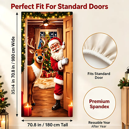 Christmas Santa Door Cover – Elastic Reusable Holiday Door Decoration