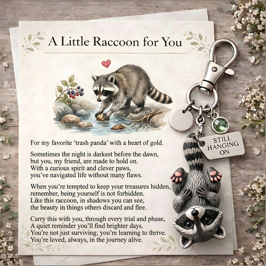 🦝 "Still Hanging On" Trash Panda Keychain & Keepsake Card Set | The Perfect Encouragement Gift 💖